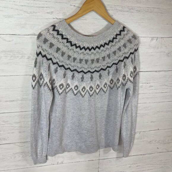 H&M Sweater Womens Light Size XS Gray Alpaca Wool Fair Isle Comfy Cozy Fall Wear - Picture 12 of 13